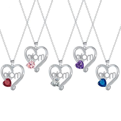 Brass Necklace, with 304 Stainless Steel Chain, with 5cm extender chain, Heart, plated, cross chain & Mother Day Jewelry & micro pave cubic zirconia & for woman Approx 45 cm 