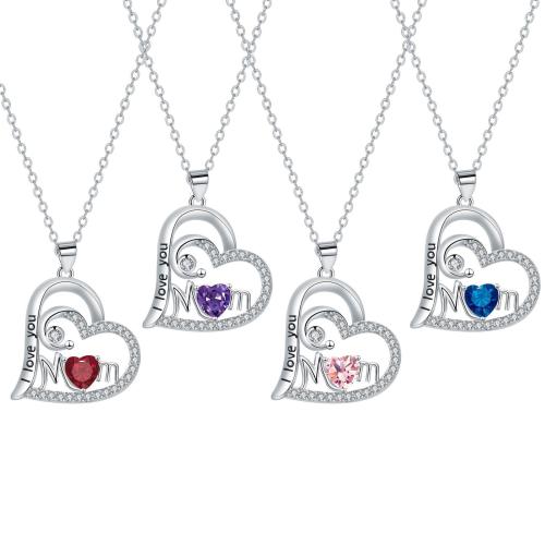 Brass Necklace, with 304 Stainless Steel Chain, with 5cm extender chain, Heart, plated, cross chain & Mother Day Jewelry & micro pave cubic zirconia & for woman Approx 45 cm 