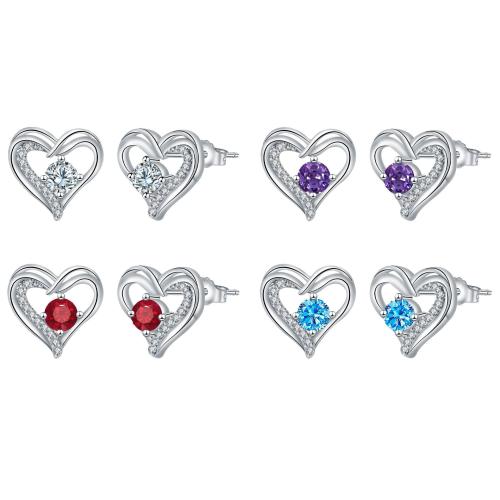 Brass Stud Earring, Heart, gold color plated, Mother Day Jewelry & micro pave cubic zirconia & for woman 