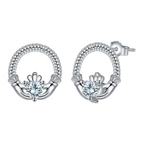 Brass Stud Earring, Crown, plated, Mother Day Jewelry & micro pave cubic zirconia & for woman 