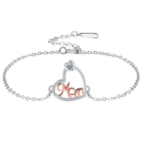 Brass Bracelet, with 304 Stainless Steel Chain, with 4cm extender chain, Heart, plated, Mother Day Jewelry & micro pave cubic zirconia & for woman Approx 17 cm 