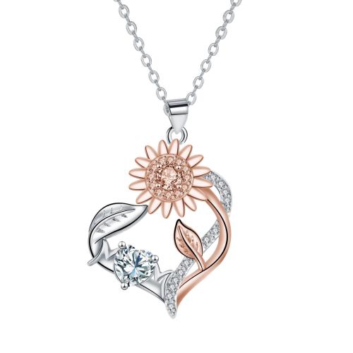 Brass Necklace, with 304 Stainless Steel Chain, with 5cm extender chain, Heart, plated, Mother Day Jewelry & micro pave cubic zirconia & for woman Approx 45 cm 