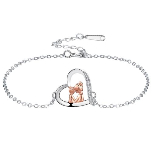 Brass Bracelet, with 304 Stainless Steel Chain, with 4cm extender chain, Heart, plated, Mother Day Jewelry & micro pave cubic zirconia & for woman Approx 17 cm 
