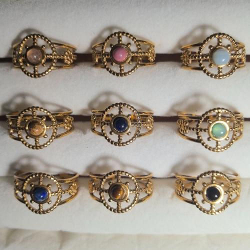 Zinc Alloy Cuff Finger Ring, with Gemstone, gold color plated & Unisex 