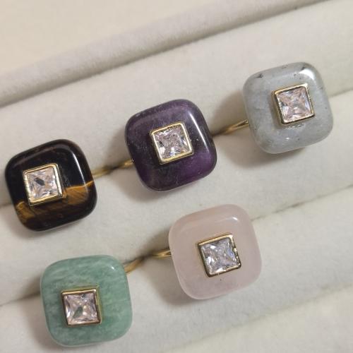 Edelstein Manschette Fingerring, mit Messing, Quadrat, goldfarben plattiert, verschiedenen Materialien für die Wahl & Micro pave Zirkonia & für Frau, verkauft von PC