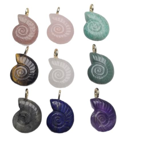 Gemstone Pendantifs en laiton, pierre gemme, avec laiton, conque, Placage de couleur d'or, DIY & différents matériaux pour le choix & pavé de micro zircon Vendu par PC[