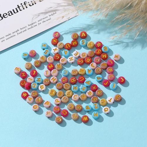Acryl Alphabet Perlen, flache Runde, gemischtes Muster & DIY & mit Brief Muster, keine, 4x7mm, 500G/Menge, verkauft von Menge