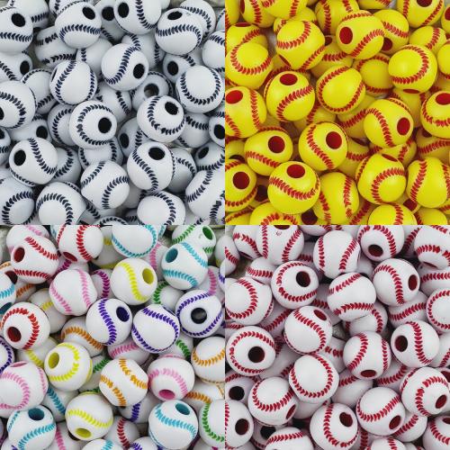 Kunstdruck Acrylperlen, Acryl, Baseball, DIY, keine, 11mm, Bohrung:ca. 3.5mm, 30PCs/Tasche, verkauft von Tasche