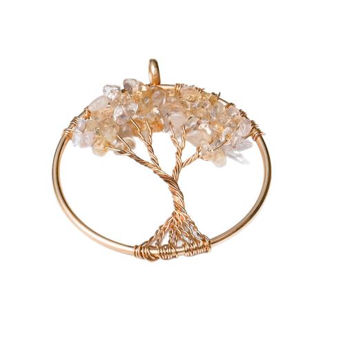 Natürlicher Quarz Anhänger, Gelbquarz Perlen, mit Zinklegierung, Baum des Lebens, DIY & hohl, 50mm, verkauft von PC