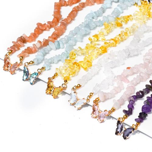 Edelstein Halskette, mit Zinklegierung, mit Verlängerungskettchen von 5cm, Schmetterling, verschiedenen Materialien für die Wahl & für Frau, Länge:ca. 45 cm, verkauft von PC