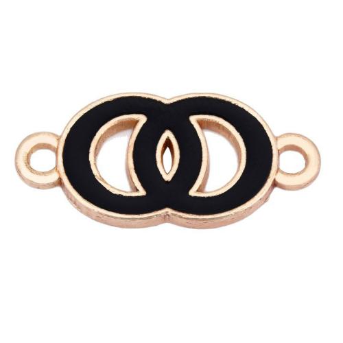 Emaille Zink Legierung Connector, Zinklegierung, goldfarben plattiert, DIY & 1/1-Schleife, schwarz, 21x10mm, verkauft von PC