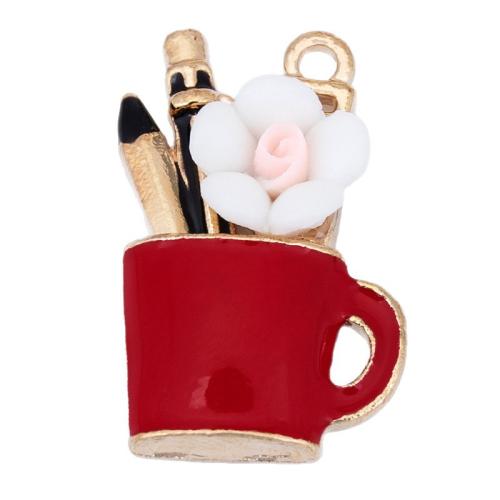 Zink Legierung Emaille Anhänger , Zinklegierung, mit Harz, goldfarben plattiert, DIY, rot, 15x24mm, verkauft von PC