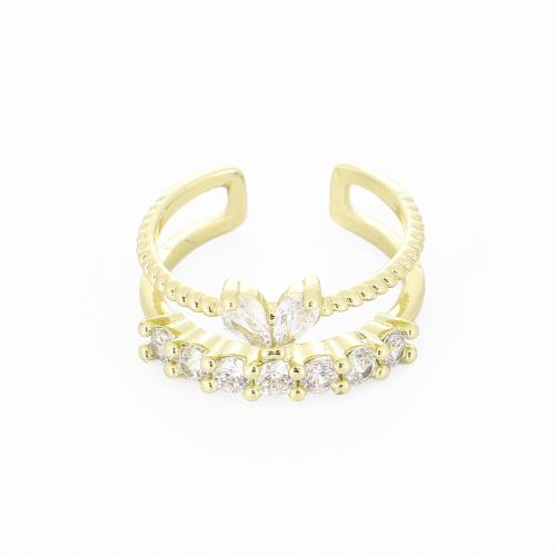 Befestigter Zirkonia Messingring Fingerring, Messing, Blume, goldfarben plattiert, Micro pave Zirkonia & für Frau & hohl, verkauft von PC