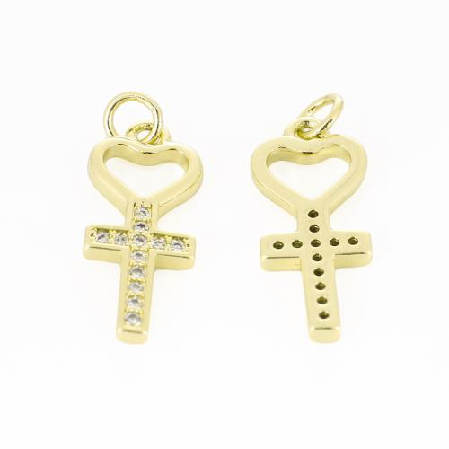 Befestigter Zirkonia Messing Anhänger, goldfarben plattiert, DIY & Micro pave Zirkonia & hohl, 22x10x2mm, verkauft von PC