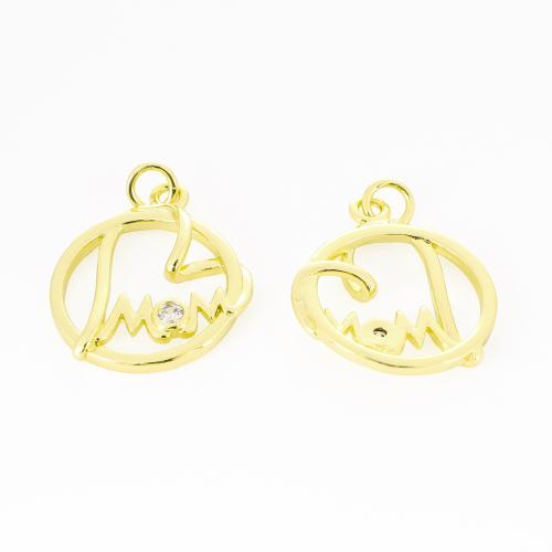 Befestigter Zirkonia Messing Anhänger, goldfarben plattiert, DIY & mit Brief Muster & Micro pave Zirkonia, verkauft von PC