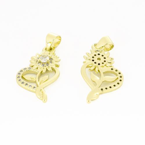 Befestigter Zirkonia Messing Anhänger, Blume, goldfarben plattiert, DIY & Micro pave Zirkonia, verkauft von PC
