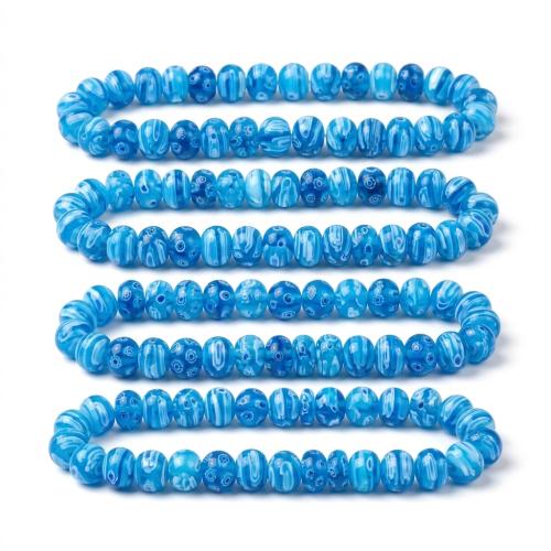 Handgefertigte Lampwork Perlen, Abakus,Rechenbrett, poliert, DIY, blau, 8x10mm, ca. 55PCs/Strang, verkauft von Strang