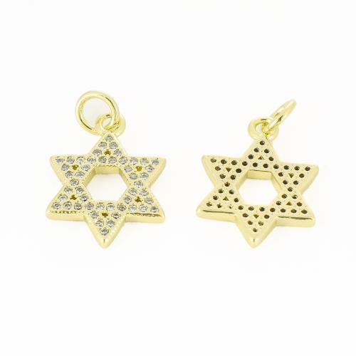 Befestigter Zirkonia Messing Anhänger, Hexagram, goldfarben plattiert, DIY & Micro pave Zirkonia, 20x13x2mm, verkauft von PC