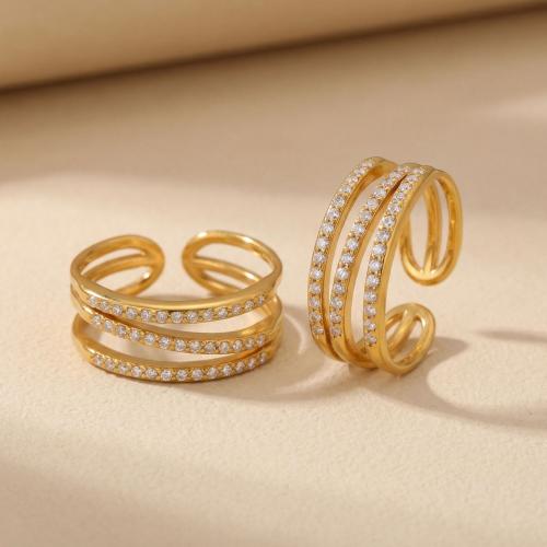 立方のジルコニア ステンレス鋼指のリング, 304ステンレススチール, 真空イオンプレーティング, 調節の可能性がある & マイクロパヴェジルコニア & 女性用, 金色 売り手 パソコン