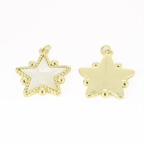 Messing Muschel Anhänger, mit Weiße Muschel, Stern, goldfarben plattiert, DIY, 30x25x3mm, verkauft von PC