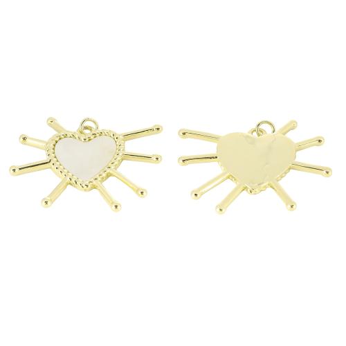 Messing Muschel Anhänger, mit Weiße Muschel, Herz, goldfarben plattiert, DIY, 30x37x3mm, verkauft von PC