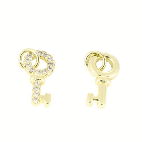 Befestigter Zirkonia Messing Anhänger, Schlüssel, goldfarben plattiert, DIY & Micro pave Zirkonia, 20x9x2mm, verkauft von PC