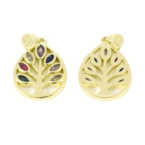Befestigter Zirkonia Messing Anhänger, Baum, goldfarben plattiert, DIY & Micro pave Zirkonia & hohl, 27x16x2mm, verkauft von PC