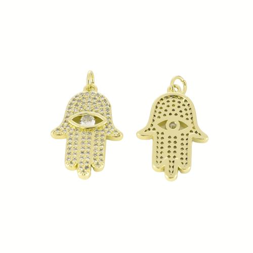 Befestigter Zirkonia Messing Anhänger, Hamsa, goldfarben plattiert, DIY & Micro pave Zirkonia, 28x16x3mm, verkauft von PC