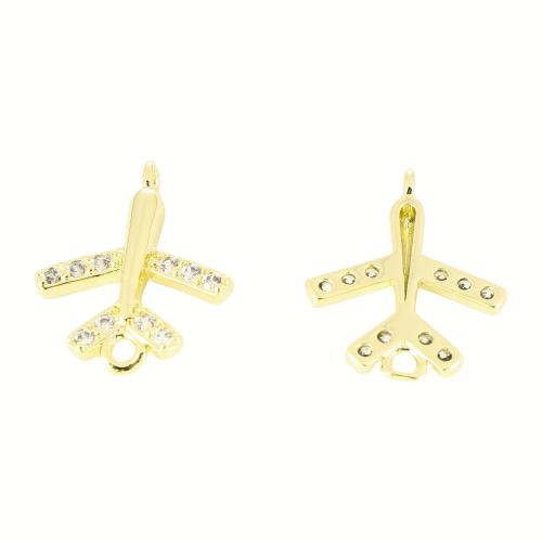 Befestigter Zirkonia Messing Anhänger, Flugzeug, goldfarben plattiert, DIY & Micro pave Zirkonia, 21x16x2mm, verkauft von PC