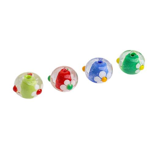 Floral Glasperlen, Glas, DIY & mit Blumenmuster, keine, 14x14mm, Bohrung:ca. 2mm, verkauft von PC
