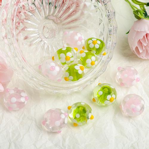Floral Glasperlen, Glas, rund, DIY & mit Blumenmuster, keine, 17x9mm, Bohrung:ca. 2mm, verkauft von PC