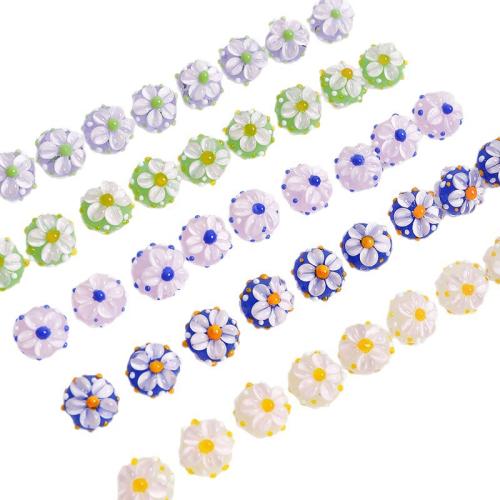 Floral Glasperlen, Glas, rund, DIY & mit Blumenmuster, keine, 14x14mm, Bohrung:ca. 2mm, verkauft von PC
