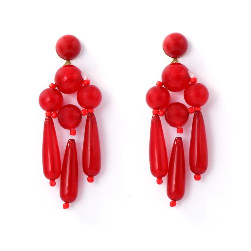 Plastic Tassel Earring, fashion jewelry & for woman, red 