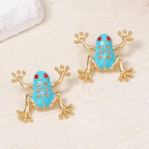 Emaille Zink Legierung Ohrstecker, Zinklegierung, Frosch, goldfarben plattiert, Modeschmuck & für Frau & mit kubischem Zirkonia, blau, 37x34mm, verkauft von Paar