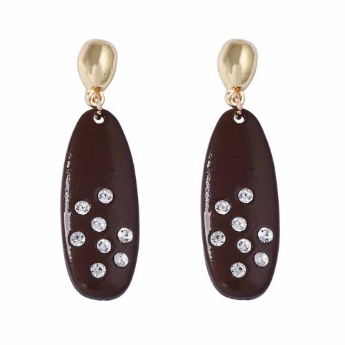Emaille Zink Legierung Tropfen Ohrring, Zinklegierung, goldfarben plattiert, Modeschmuck & für Frau & mit Strass, dunkelbraun, 13x51mm, verkauft von Paar