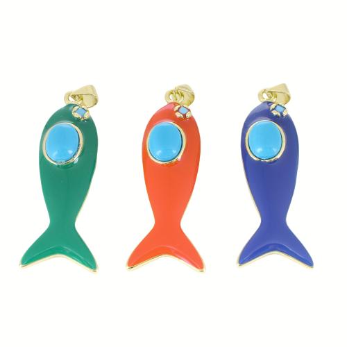 Эмаль латунь подвески, Латунь, с Синтетический драгоценный камень, Рыба, Другое покрытие, DIY & эмаль, Много цветов для выбора продается PC