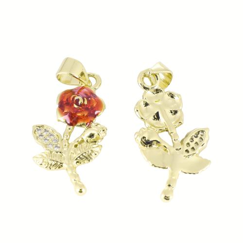 Цирконий Микровымостить латунь подвеска, Латунь, Форма цветка, плакирован золотом, DIY & инкрустированное микро кубического циркония & эмаль продается PC