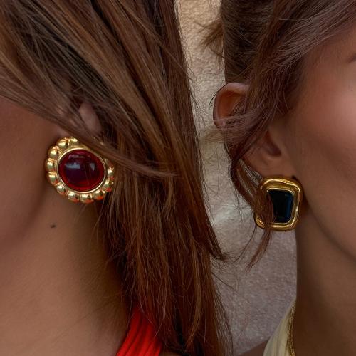 Achat Sterling Silber Stud Ohrring, 304 Edelstahl, mit Achat, goldfarben plattiert, verschiedene Stile für Wahl & für Frau, verkauft von Paar