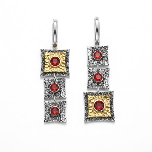 Zinc Alloy Rhinestone Drop Earring, Square, plated, vintage & fashion jewelry & for woman & with rhinestone, red, 56mm 