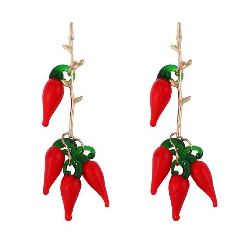 Murano Tropfen Ohrringe, Lampwork, Cayennepfeffer, plattiert, Modeschmuck & für Frau & mit Strass, grün, 23x94mm, verkauft von Paar