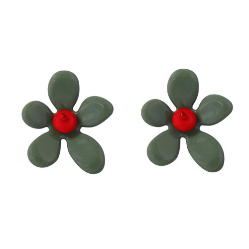 Plastic Stud Earring, Flower, plated, fashion jewelry & for woman, olive green 