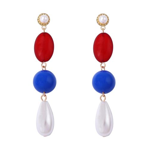Pendiente de aleación de cinc con perlas plásticas, aleación de zinc, con Plástico, chapado, Joyería & para mujer, multicolor, 14x81mm, Vendido por Par