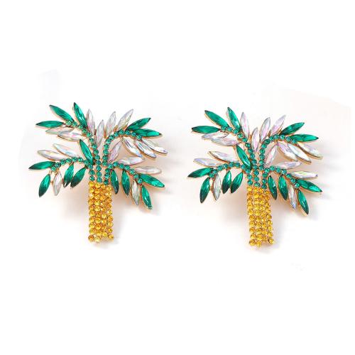 arete de aleación de zinc con diamante de imitación, Palmera, chapado, Joyería & para mujer & con diamantes de imitación, multicolor, 49x52mm, Vendido por Par