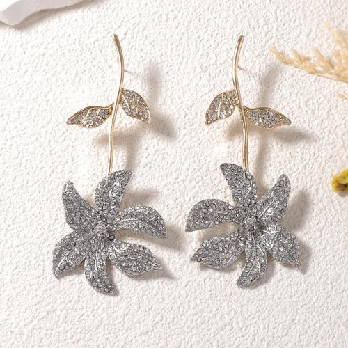 pendiente gota de aleación de cinc de diamantes de imitación, aleación de zinc, chapado, Joyería & para mujer & con diamantes de imitación, más colores para la opción, 45x95mm, Vendido por Par