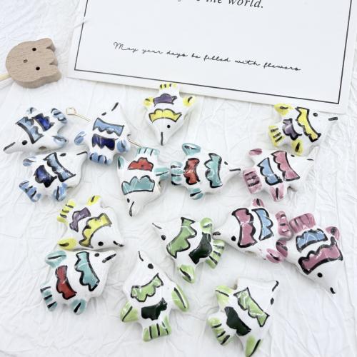 Handzeichnung Porzellan Perlen, Fisch, DIY, keine, 21x18x7.5mm, Bohrung:ca. 2mm, 100PCs/Tasche, verkauft von Tasche