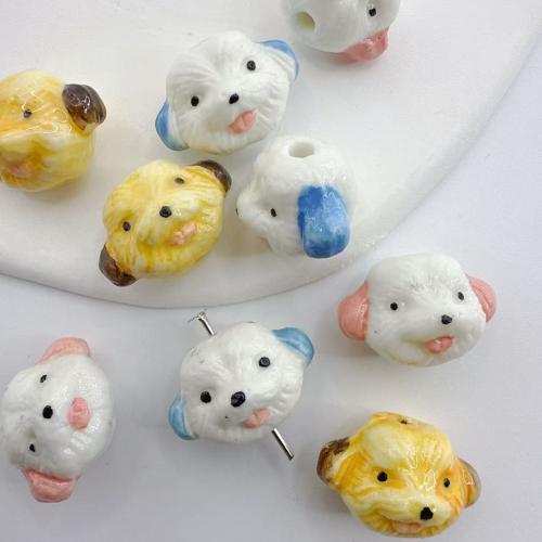 Handzeichnung Porzellan Perlen, Hund, DIY, keine, 12x13mm, Bohrung:ca. 2mm, 100PCs/Tasche, verkauft von Tasche
