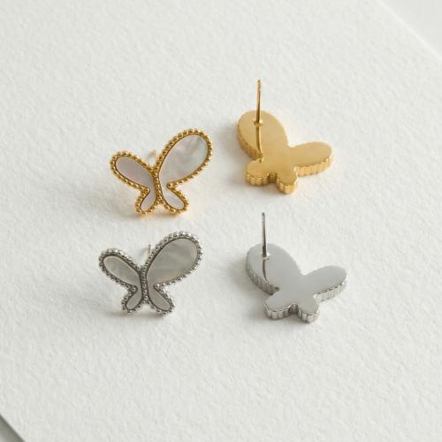 Серьги из нержавеющей стали, нержавеющая сталь, с Белая ракушка, бабочка, Другое покрытие, ювелирные изделия моды & Женский, Много цветов для выбора продается Пара