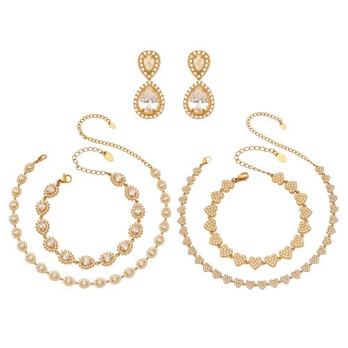 Кубический Цирконий комплекты ювелирных изделий Micro Pave из нержавеющей стали, нержавеющая сталь, Другое покрытие, ювелирные изделия моды & разные стили для выбора & Женский & с кубическим цирконием, Много цветов для выбора, продается указан