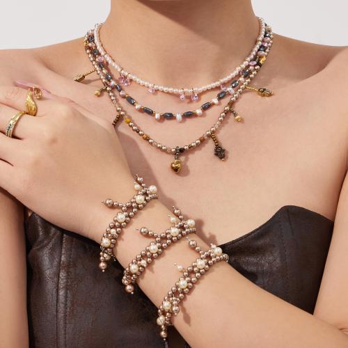 Природные ювелирные пресноводной жемчужиной наборы, нержавеющая сталь, с Полудрагоценный камень & Пластиковая жемчужина, Другое покрытие, ювелирные изделия моды & разные стили для выбора & Женский, Много цветов для выбора, продается Strand