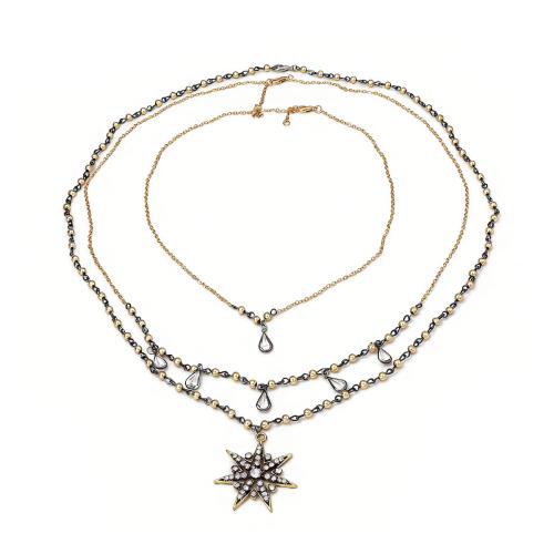 Multi слой ожерелье, цинковый сплав, Другое покрытие, три части & ювелирные изделия моды & Женский & со стразами, Золотой, 3пряди/указан, продается указан